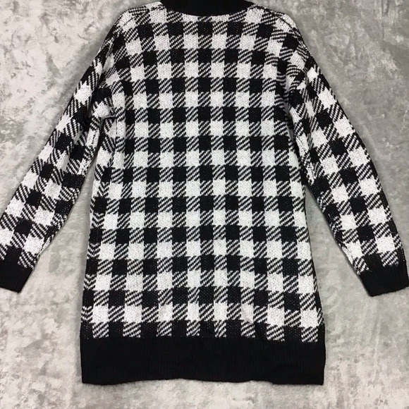 BP Women’s Cardigan L Black White Buffalo Check Plaid Open Front Sweater NWT - Picture 4 of 9